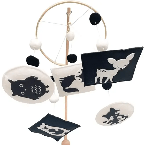 Vlokup Montessori Mobile, Black and White Woodland Baby Crib Mobile, Neutral Nursery Mobile Decoration for Pack N Play, for Baby Boy & Girl