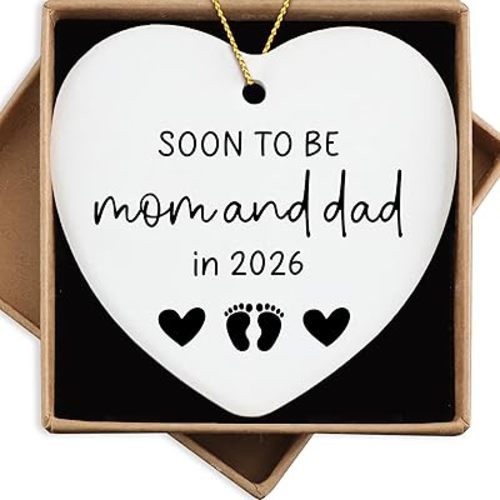 Soon to Be Mom & Dad in 2026 Christmas Tree Decoration Ornament Keepsake Sign Heart Plaque Mom and Dad to Be Gift Pregnancy Gifts for New Parents Expecting Mommy Daddy Gift