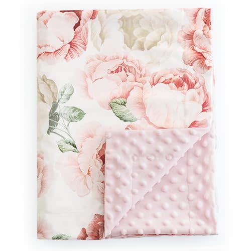 david's kids Micro Fleece Minky Baby Blanket for Girls with Double Layer and Soothing Raised Dots, Breathable and Soft Lightweight Receiving Blanket for Newborns, 30x40 Inches, Floral