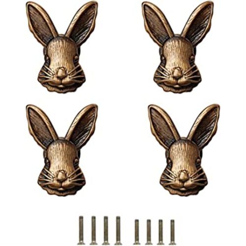 4 Pcs Rabbit Drawer Knobs Dresser Rabbit Knob Animal Rabbit Replacement Knob Bunny Pull Drawer Knob Zinc Alloy Single Hole Handle for Home Furniture Decorative (Antique)