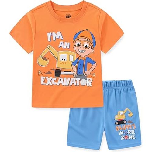 Blippi Boys Short Sleeve T-shirt and Short 2 Piece Set for Toddler 2T to Big Kids