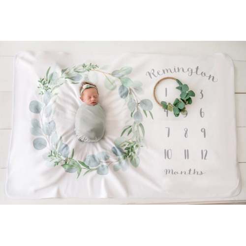 Baby Milestone Blanket- Eucalyptus Leaf Design, Personalized, Watch Me Grow, New Mom Baby Shower Gift, (Listing for BLANKET ONLY)