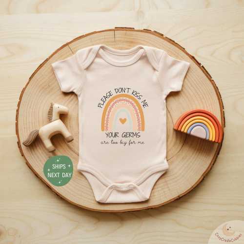 Please Don’t Kiss Me Funny Baby Onesie®, Hands Off Baby Bodysuit, No Germs Baby Outfit, Newborn Protective Onesie®, Boho Baby Shower Gift