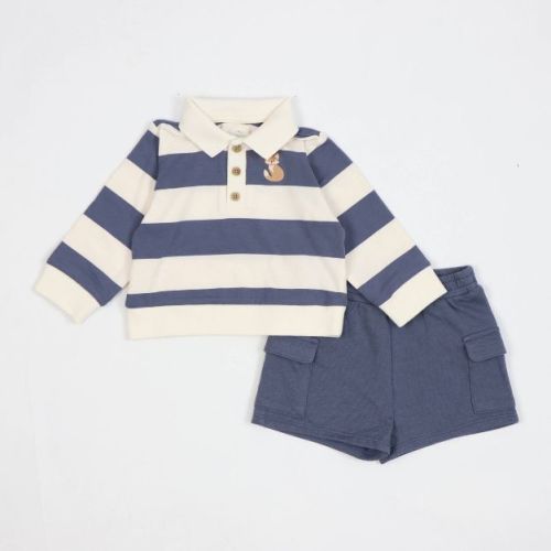 Baby Boys' 2pc Fox Striped Polo Shorts Set - Cloud Island™ Navy Blue 12M