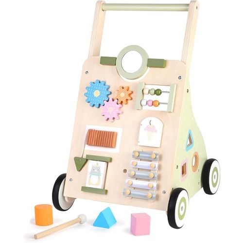 Asweets Wooden Baby Walker Push and Pull Learning Activity Walker Kids’ Activity Toy Multiple Activities Center Develops Motor Skills & Stimulates Creativity(Green)