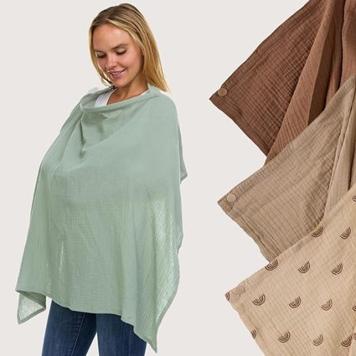 Muslin Nursing Cover Up for Breastfeeding - Breast Feeding Covers for Women| Breathable 100% Muslin Cotton Breastfeeding Cover with Arch-line & Adjustable Straps| Nursing Essentials - (Sage Green)