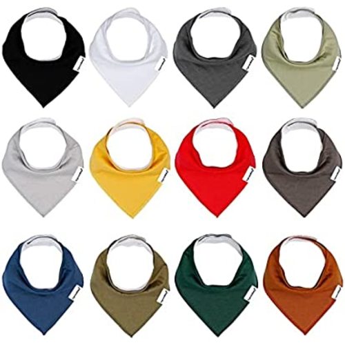 Baby Bandana Drool Bibs for Boys and Girls, Solid Colors,12 Pack Baby Bibs for Teething and Drooling, Organic Cotton Bibs