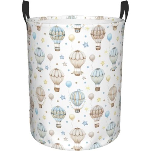 Watercolor Hot Air Balloon Round Laundry Hamper Storage Basket Toys Clothes Organizer Bin For Home Bathroom Bedroom Dorm Nursery, 38l