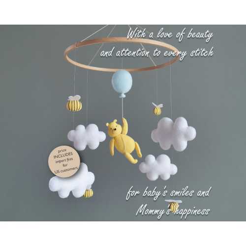 Winnie the Pooh nursery mobile baby Imaginative mobiles Bee nursery decor Winnie the Pooh baby mobile Bee crib mobile Babyshower gift