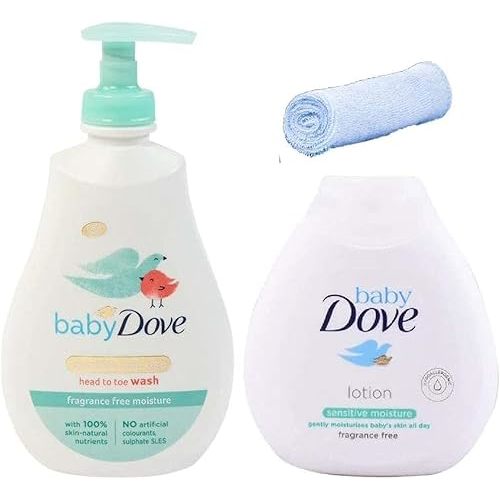 Dove Baby Bath Set Rich Moisture Head To Toe Wash Lotion + Baby Wash Cloth
