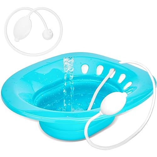 Sitz Bath, Sitz Bath for Toilet Seat, Postpartum Essentials, Hemorrhoids Relief, Sits Bath Kit for Women, Collapsible, Flusher Hose, Wider Seating Area, Deeper Bowl