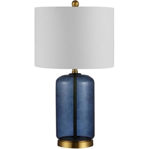 SAFAVIEH Lighting Collection Novah Blue Glass 26-inch Bedroom Living Room Home Office Desk Nightstand Table Lamp (LED Bulb Included)