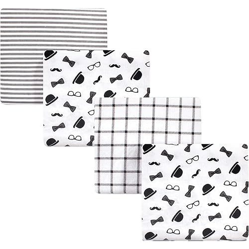 Little Treasure Unisex Baby Cotton Flannel Receiving Blankets, Gentleman 4-Pack, One Size