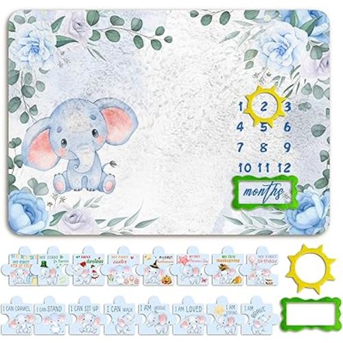 Woodland Baby Monthly Milestone Blanket for Boy Girl, Gender Neutral Gift for Baby Shower, Photo Blanket for Newborn Included Soft Flannel Blanket