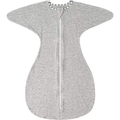 ZIGJOY Shark-Fin Transition Swaddle - 0.5 Tog Rayon Made from Bamboo Sleep Sack Transitional Swaddle Sack Baby Wearable Blanket with 2-Way Zipper, Hemp Grey, 6-12 Months
