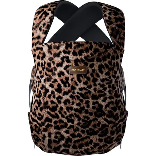 Momcozy Newborn Carrier WeeSnug- Lightweight and Cozy Comfort for 7-25 lbs, Ergonomic Cross-Back Support, Effortless to Put On, Hands-Free Baby Carrier with Lumbar Support, Neutral Leopard