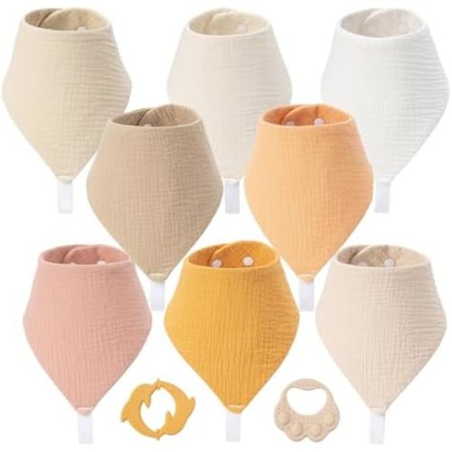 8-Pack Muslin Baby Bibs, 100% Cotton Super Absorbent Baby Bandana Drool Bibs for Drooling & Feeding