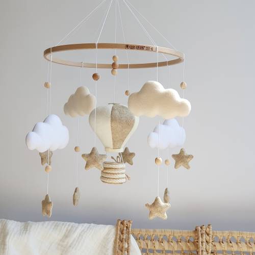 Hot air balloons mobile, neutral mobile, hanging crib mobile, nursery decor beige, baby shower gift, mobile nursery