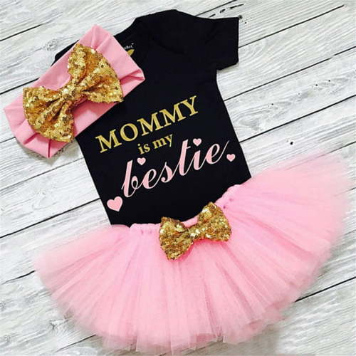 Izhansean 3PCS Newborn Baby Girls Clothes Romper Jumpsuit+Tutu Skirt+Headband Outfits Set Black 12-18 Months
