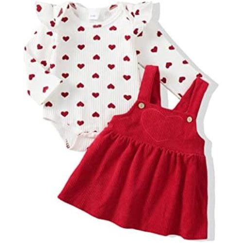 Kucnuzki Newborn Baby Girl Clothes Toddler Long Sleeve Ruffle Romper Top Infant Skirt Set Little Girl Overall Dress