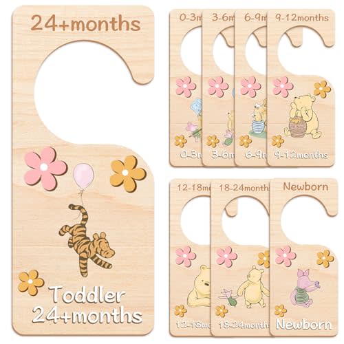 Winnie Baby Closet Divider -The Pooh Winnie Nursery Decor 3D Double Side Wardrobe Baby Closet Organizer,Daisy Design Nursery Decor Clothes Hanger Dividers for Sorting 8 from Newborn to 24+ Months