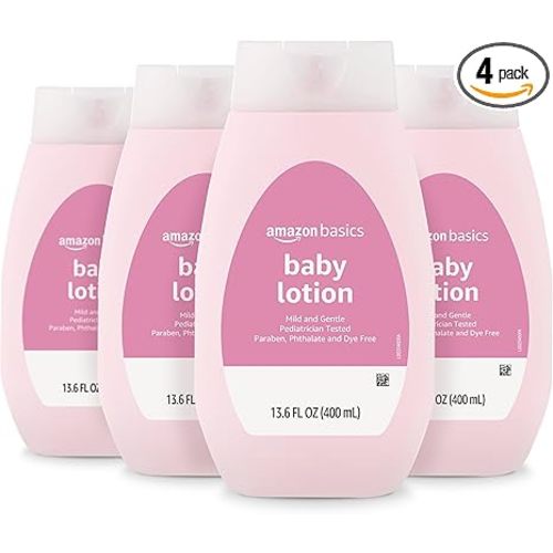 Amazon Basics Baby Lotion, Mild & Gentle, Lightly Scented, 13.6 Fl Oz (Pack of 4) (Previously Solimo)