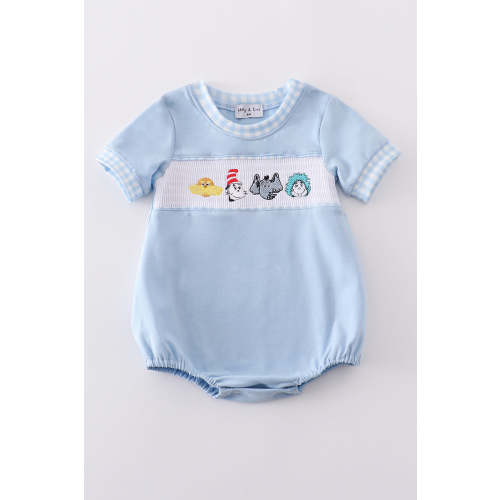 Blue Dr. Seuss embroidery smocked bubble