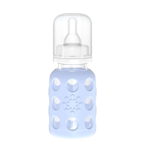Lifefactory Glass Baby Bottle with Stage 1 Nipple and Protective Silicone Sleeve Blanket 4 Oz