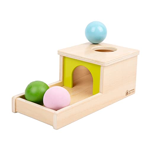 Adena Montessori Object Permanence Box with Tray Three Balls Montessori Toys for 6-12 Months Baby 1 Year Old Infant Toddler (Small Box - Typical)