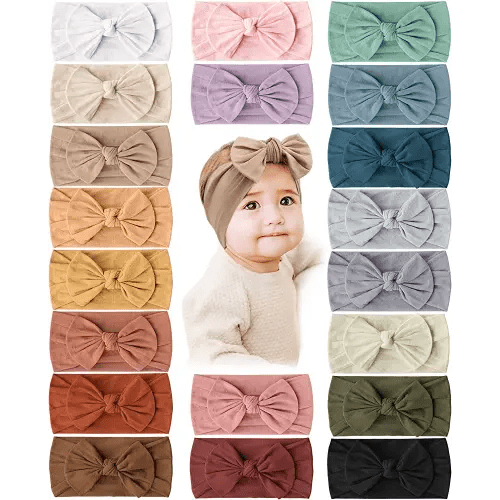 Prohouse 20PCS Baby Nylon Headbands Hairbands Hair Bow Elastics for Baby Girls Newborn Infant Toddlers Kids(Clay)