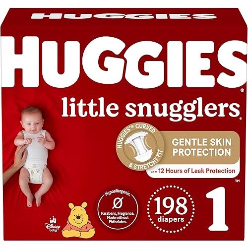 Baby Diapers Size 1 (8-14 lbs), 198ct, Huggies Little Snugglers Newborn Diapers