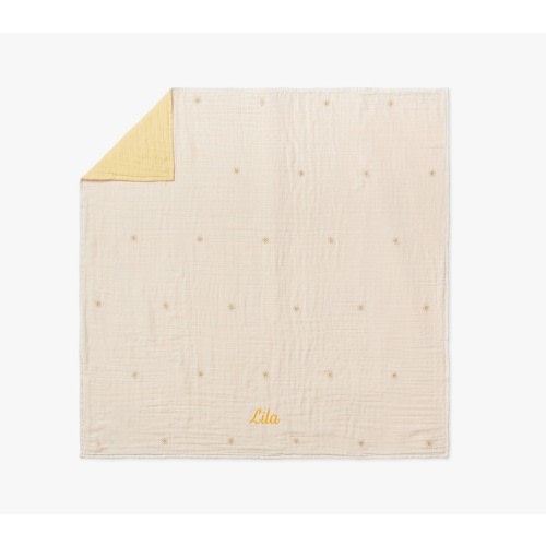 Two-Tone Muslin Embroidered Oversized Baby Blanket