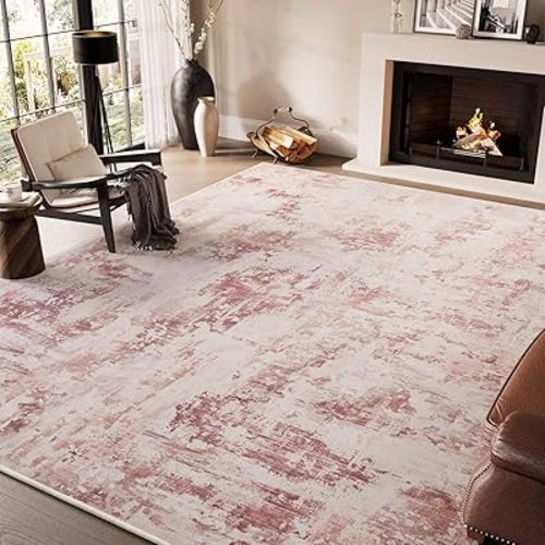 tchdio tchido Area Rug 8x10 Pink Nursery Rug for Girls Non Slip Dorm Rugs for College Students Modern Washable Soft Indoor Rugs for Living Room Bedroom Nursery Room Dorm Rugs Rose Pink