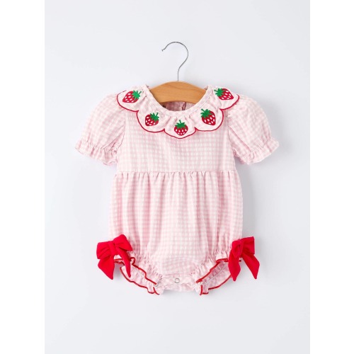 Baby Girls' Plaid Smocked Strawberry Applique Romper