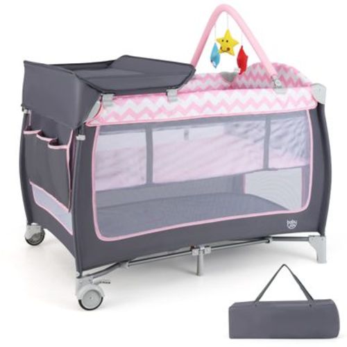 Safstar 3 in 1 Baby Playard Portable Infant Nursery Center w/ Zippered Door Pink
