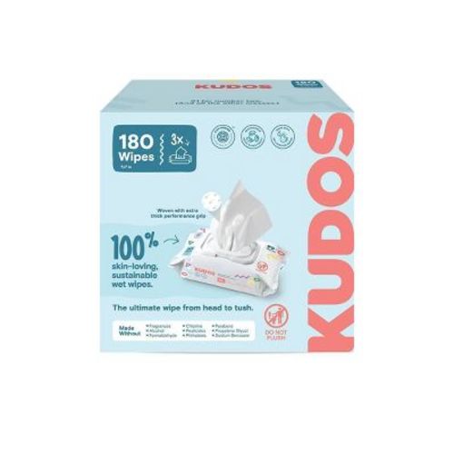 Kudos Skin-Loving Baby Wipes - 99% Water, Plastic-Free & Unscented - 180ct/3pk