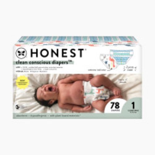 The Honest Company Clean Conscious Disposable Diapers - Above It All + Barnyard Babies, Size 1, 78 Count