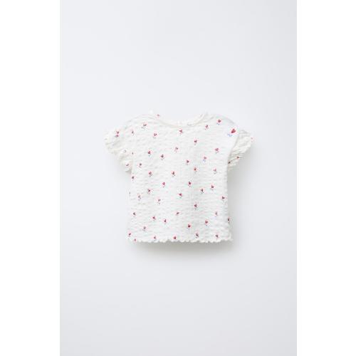 TEXTURED FLORAL PRINT T-SHIRT - Oyster-white | ZARA United States