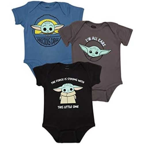 STAR WARS Baby Boys Bodysuit Three Pack - Baby Yoda Baby Clothes