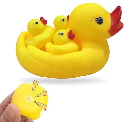Rubber Duck Family Bathtub Toy, Bath Duck Toys 4 Pcs Rubber Duck Family Squeak Ducks Baby Shower Toy for Toddlers Boys Girls (Mother Child Ducks)