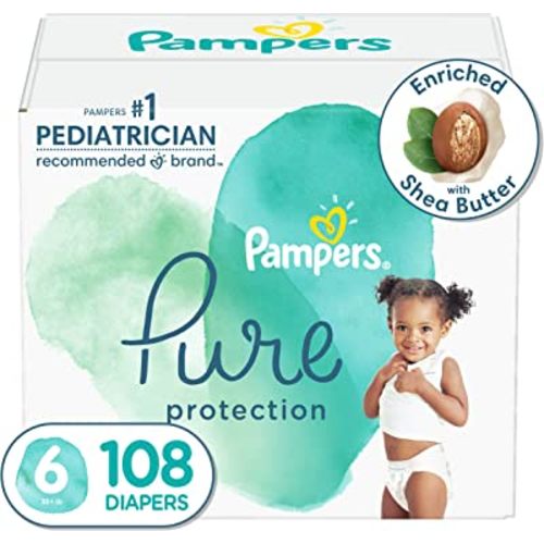 Diapers Size 6, 108 Count - Pampers Pure Protection Disposable Baby Diapers, Hypoallergenic and Unscented Protection (Packaging & Prints May Vary)