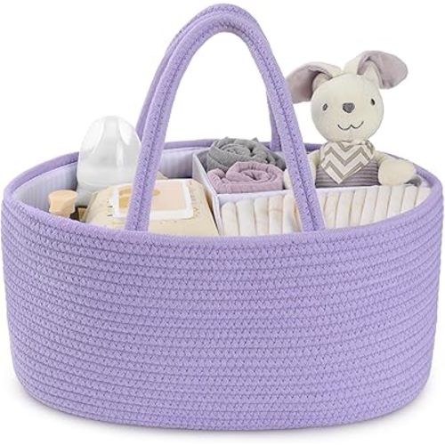 Maliton Baby Diaper Caddy Organizer, Cotton Rope Diaper Caddy Basket, Large Storage Basket for Newborn Boys and Girls, Gift for Baby Shower List, Newborn Essentials