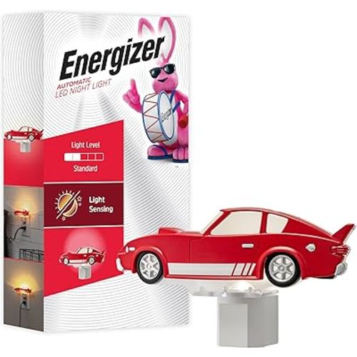 Energizer Race Car Night Light, Light Sensing, LED, Soft White, 3000K, Red, Nightlight for Bedroom, Bathroom, Nursery, Hallway, Kitchen, 1pk, 82404