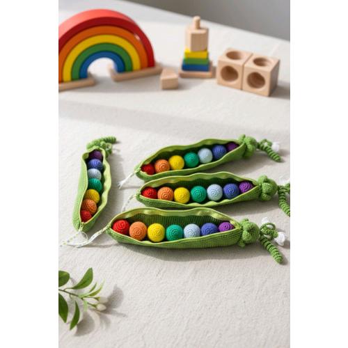 Crocheted Rainbow Pea Pod: Montessori Baby Rattle Toy