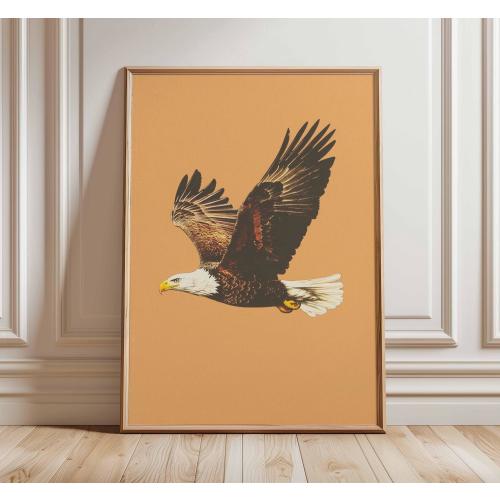 Bald Eagle Wall Art, Vintage Bird Illustration Print, Patriotic Wildlife Decor, Soaring Eagle Poster, Rustic Animal Wall Art