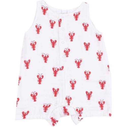 Sleevless Shortie Romper, Lobster Muslin