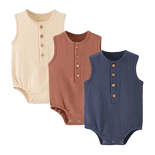 WATOCHE Baby Boy Ribbed Bodysuit Short Sleeve Solid Romper Newborn Jumpsuit One Piece Baby Boy's Clothes/Outfits 0-18 Months