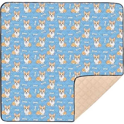 Corgi Dog with Bones Baby Play Mat for Floor, 50x50 inch Playpen Mat,Thicken Soft Non-Slip Tummy Time Mat for Toddlers and Infants