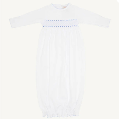 Sweetly Smocked Greeting Gown - Worth Avenue White with Buckhead Blue