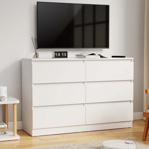 Hommpa White 6 Drawers Dresser for Bedroom, Chest of Drawers TV Stand Dresser for Closet, Wooden Modern Storage Cabinet for Women Kids Baby Nursery Girls Living Room Furniture